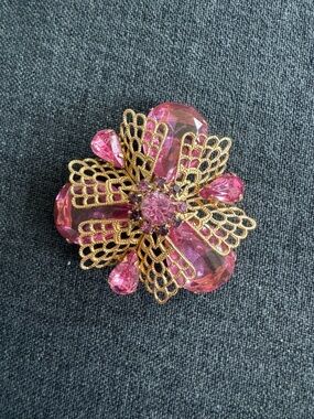 Pink Crystal Floral Gold-Tone Brooch
